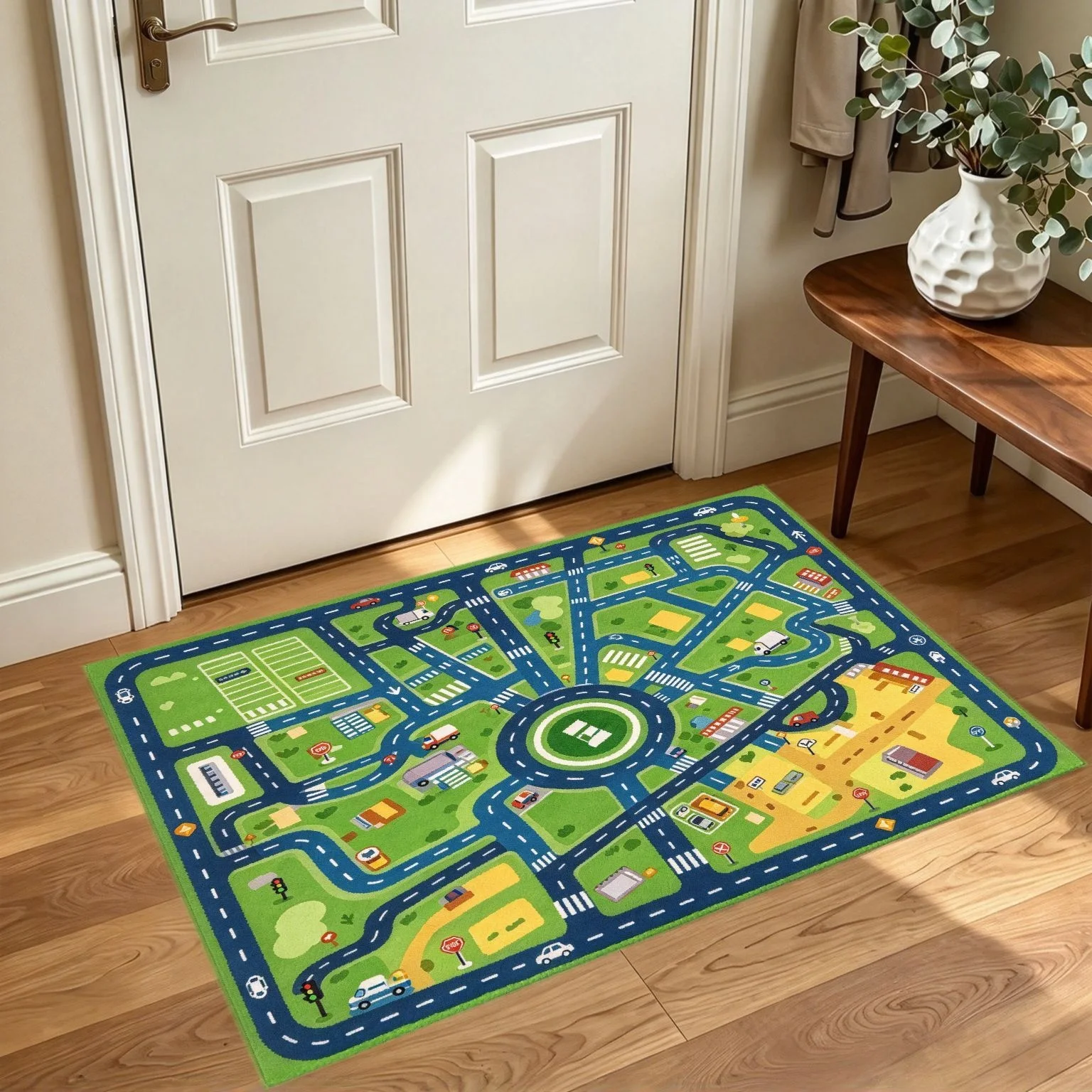 City Traffic Road Map Pattern Entry Doormat, Durable Washable Indoor Floor Rug, Creative Decor Mat for Hallway Porch
