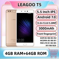 Leagoo T5 Smartphone 4GB RAM 64GB ROM 5.5 Inch MTK6750T Octa Core Android 7.0 13MP Dual Rear Cams Fingerprint 4G Mobile Phone