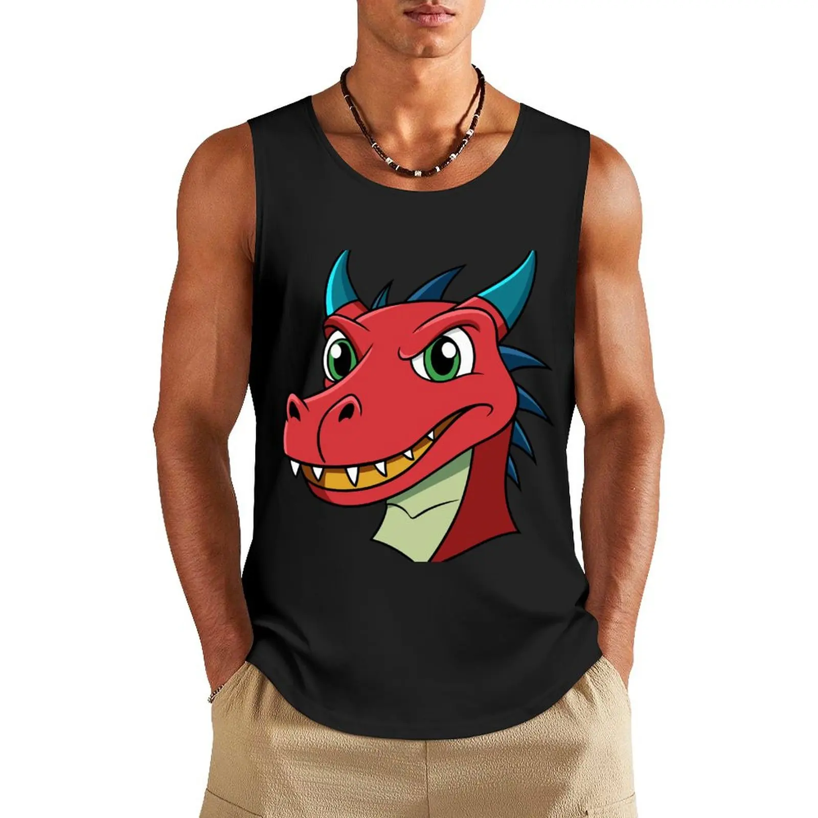 Cute dragon head artwork Tank Top basketball clothing sleeveless vest men mens gym clothes T-shirt Men's gym