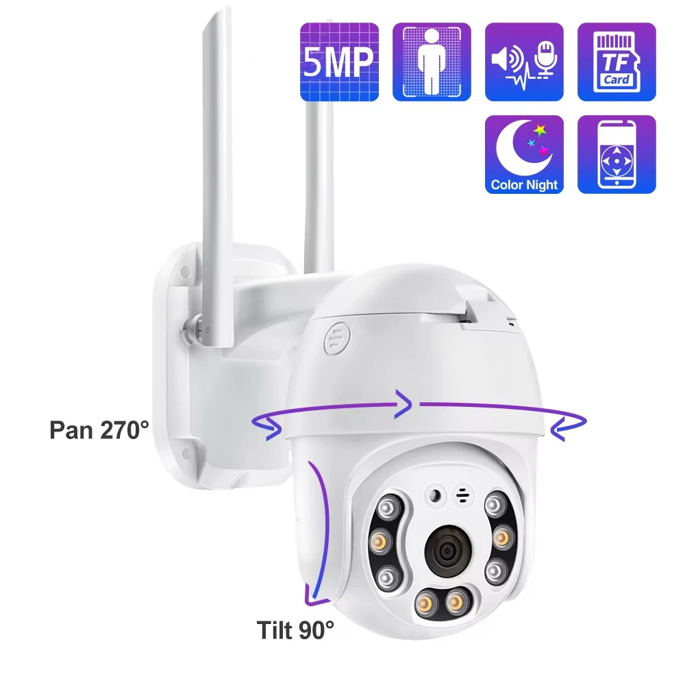 HD 3MP 5MP PTZ Wireless IP Camera CCTV Video Security Surveillance WIFI IP Camera Outdoor AI Color Night Alarm Motion Detected