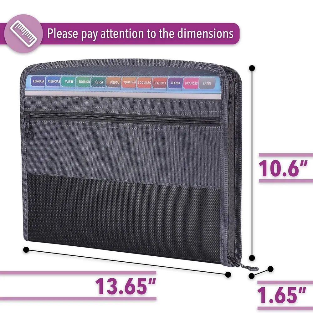 1-Pack Accordion-Style Expandable File Bag, A4 File Organizer, 13 Pockets, with Adhesive Tags, Project Folder