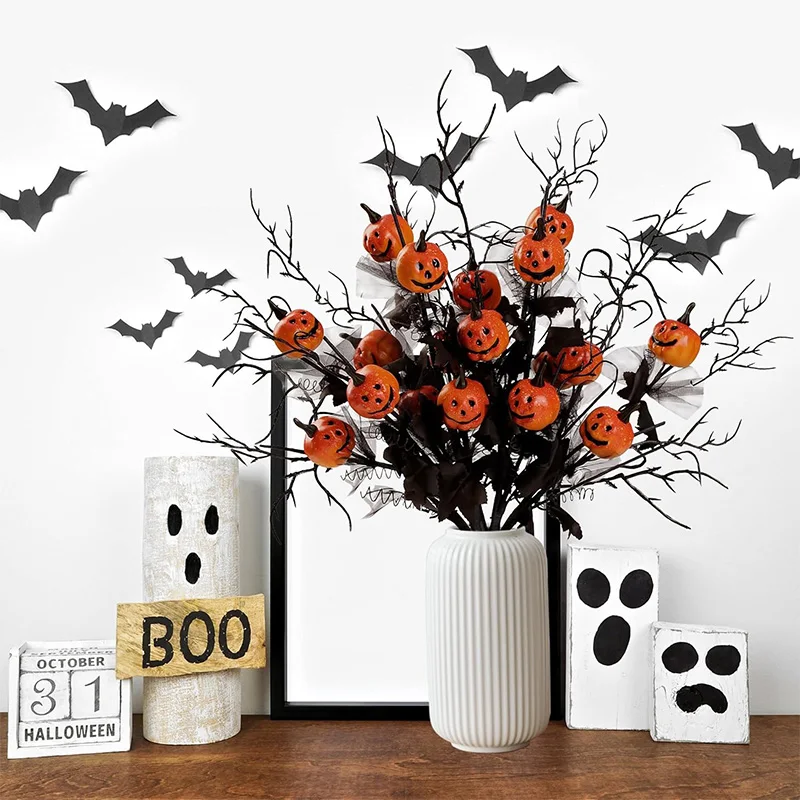 

1Pcs Artificial Halloween Orange Pumpkin Simulation Flower Bouquet for Halloween Decoration DIY Crafts Holiday Home Party Decor
