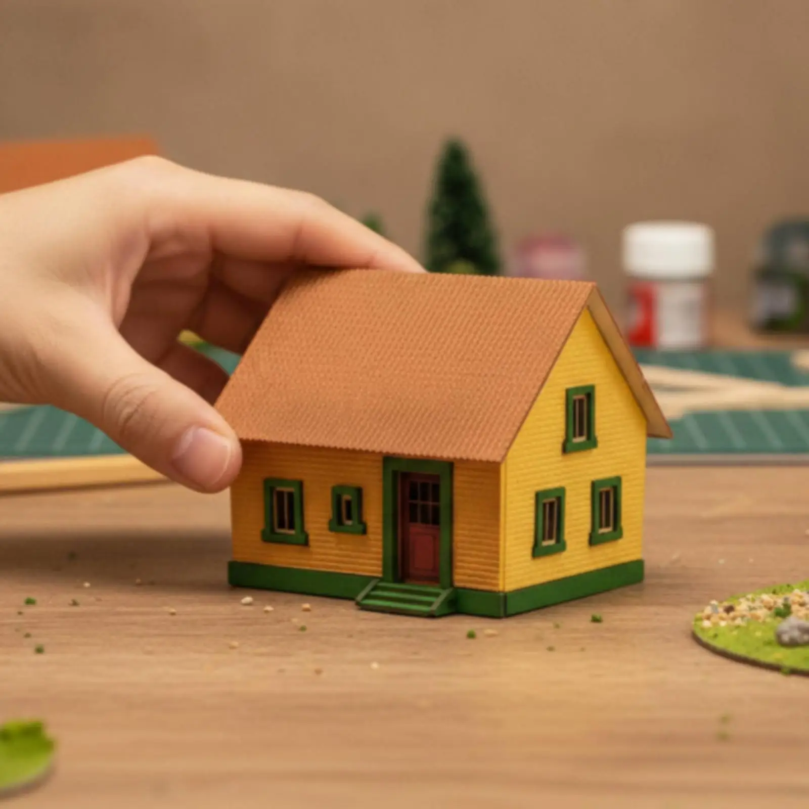 Assembled Miniature House Compact House Model with Pitched Roof Cottage Cozy