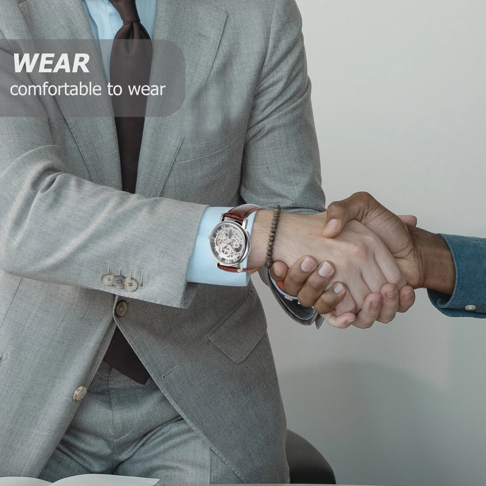 

Мужские механические часы Winner 026, серебристо-коричневые, с круглым циферблатом и ручным заводом, регулируемый ремешок из искусственной кожи, прецизионный хронометр