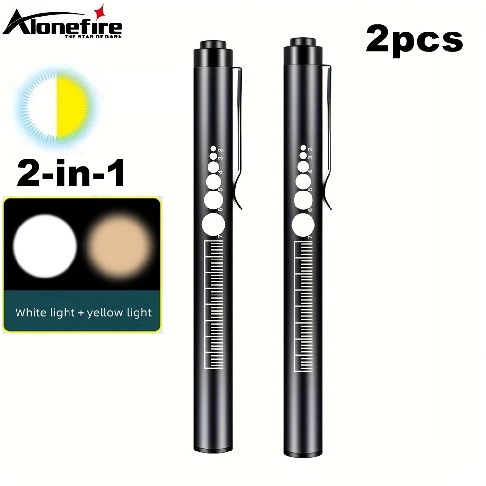 2pcs/Mini 2-in-1 LED Penlight Torch USB Rechargeable Medical Pupil Eye First Aid Work Camping Emergency Lighting Flashlight Lamp