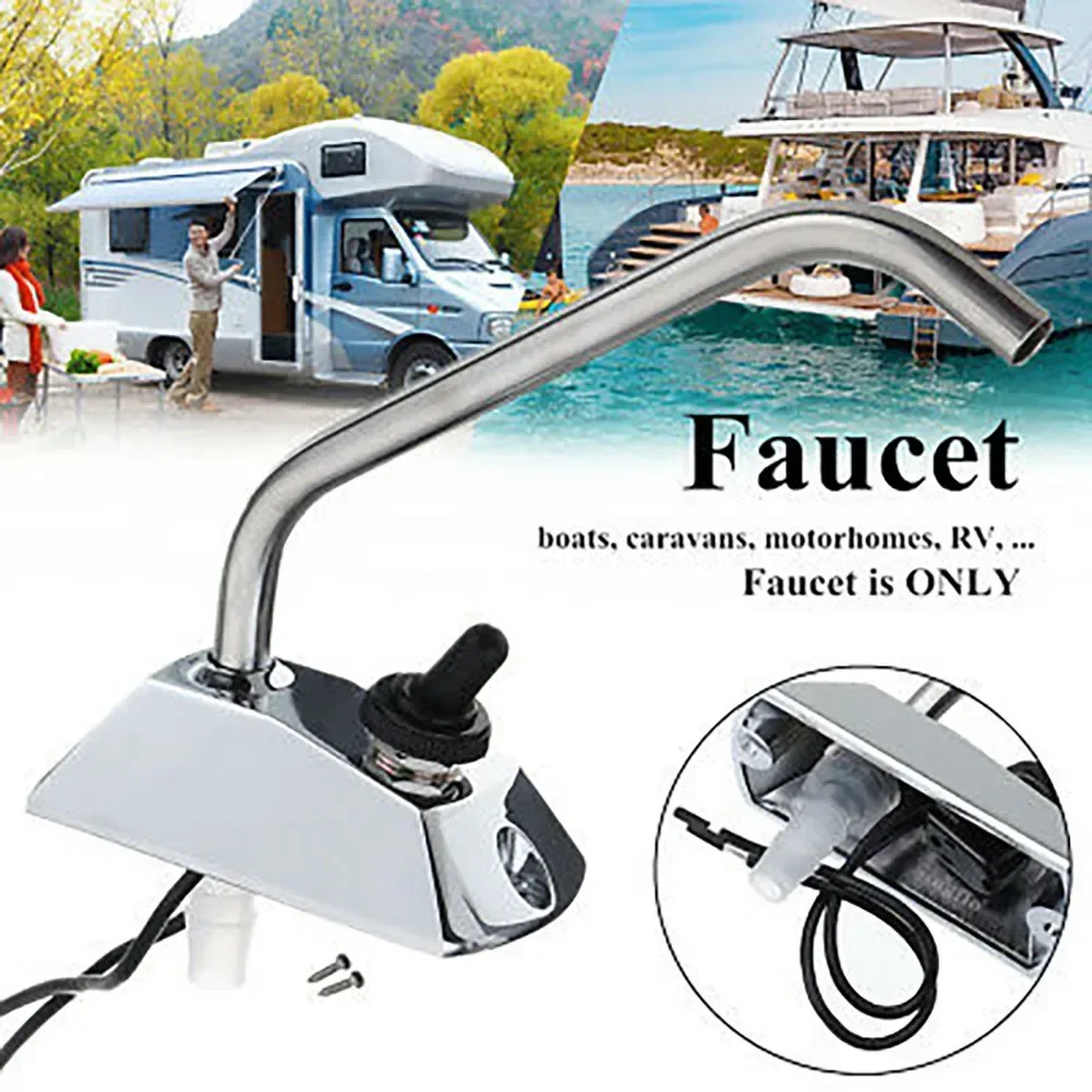 1 X Faucet+2 X Screws+1 X Instructions RV Faucet Compact 12V Galley Electric Water Pump Tap Faucet for Campers and RVs