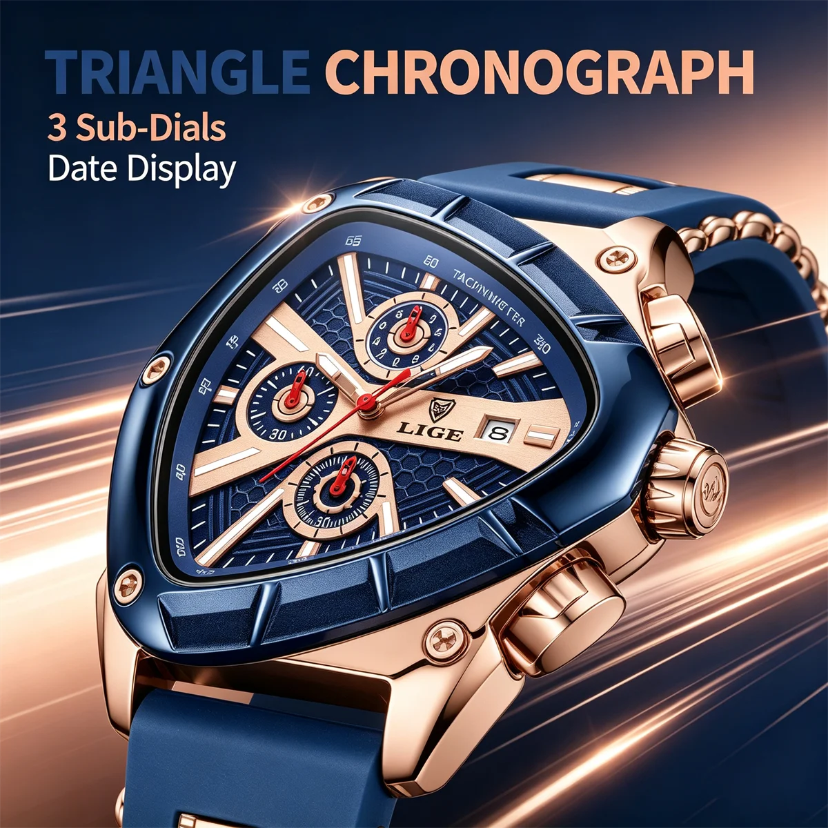 2026 New Luxury Triangle Quartz Mens Watches Sports Silicone Waterproof Man Wristwatch Calendar Chronograph Male Clock Relógio