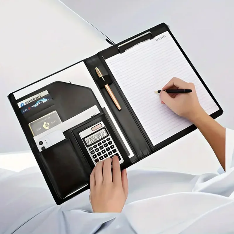 Porte-documents multifonctionnel A4 pour conférences, porte-documents en cuir pour contrats, porte-documents de voyage