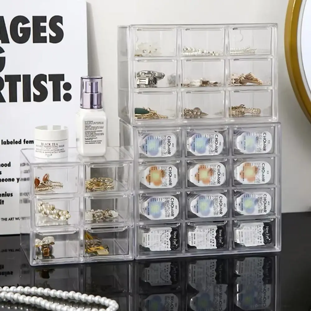 

6/9/12 Grids Desktop Storage Box Large Capacity Stackable Beauty Contact Lenses Cases Hanging Hole Drawer Type