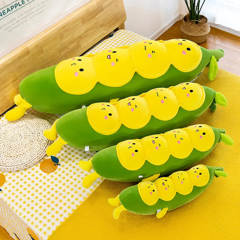 Kawaii Room Decor Cute Soft Pea Shaped Plush Pillow Long Body Pillows Stuffed Perfect Birthday Gift for Girls