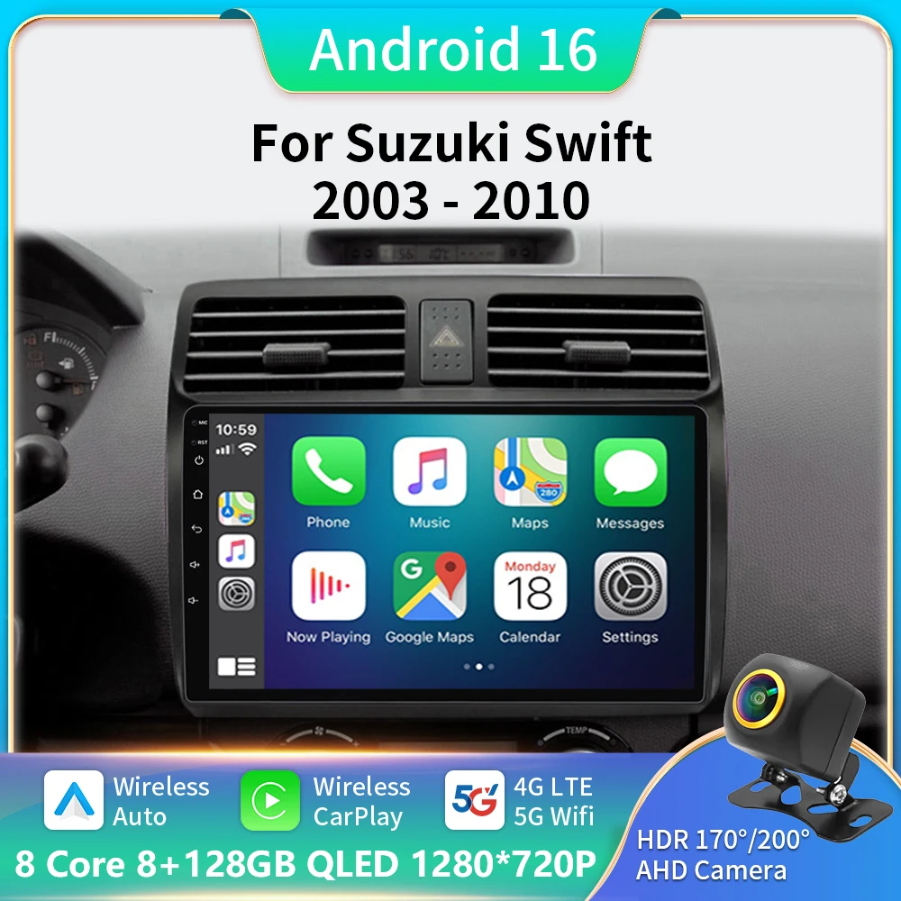 

2din Android 13, автомобильный стерео радио, мультимедийный видеоплеер, навигация, GPS для Suzuki Swift 2003-2010 4G DSP DVD, головное устройство CarPlay