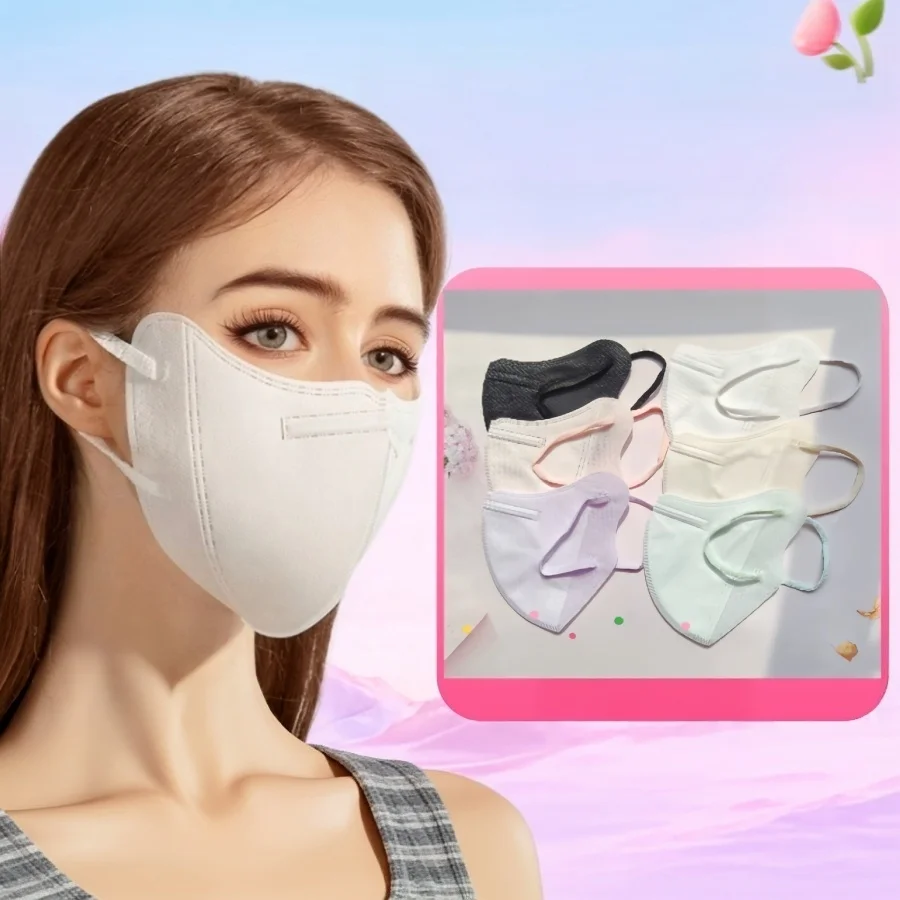 Adult 3D UV Protection Disposable Face Masks With Eye Corner Coverage, Solid Color Fashion Summer Masks, Individually Wrapped fo