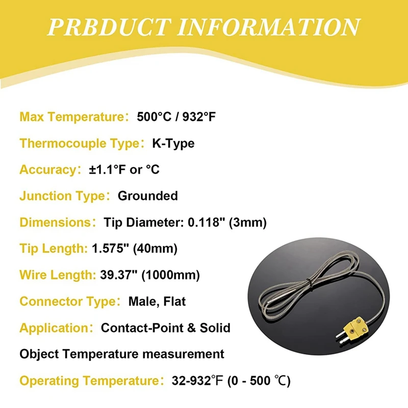 TL1004 Thermocouple Sensor For K Type Probe Thermocouple Sensor And Meter In Temperature Range From 0 To 500 °C