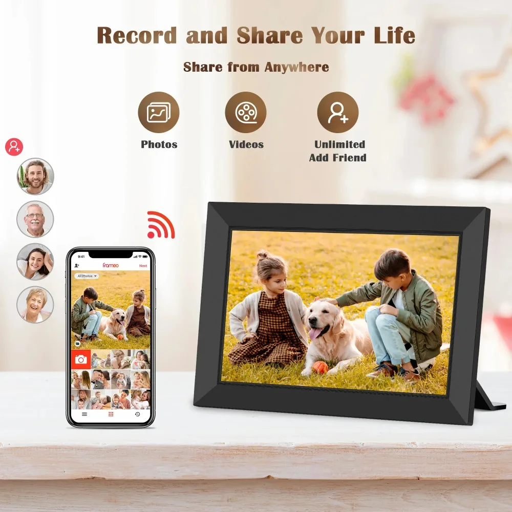 10.1 بوصة الذكية واي فاي إطار صور رقمي 32G FRAMEO 1280x800 IPS LCD تعمل باللمس تلقائي تدوير مشاركة على الفور هدية الكريسماس
