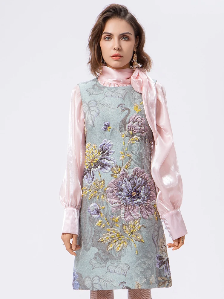 DSFACAIRIJ – robe débardeur Vintage en Jacquard avec perles, col rond, sans manches, Mini mode début d'automne pour femmes
