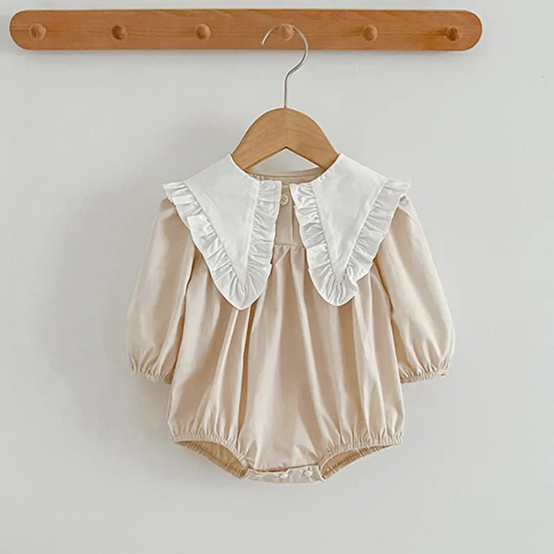 Girls Onesie 2026 Spring And Autumn New Childrens Clothing Girls Baby Sweet Lapel Long Sleeve Farty Onesie Casual Simple Daily