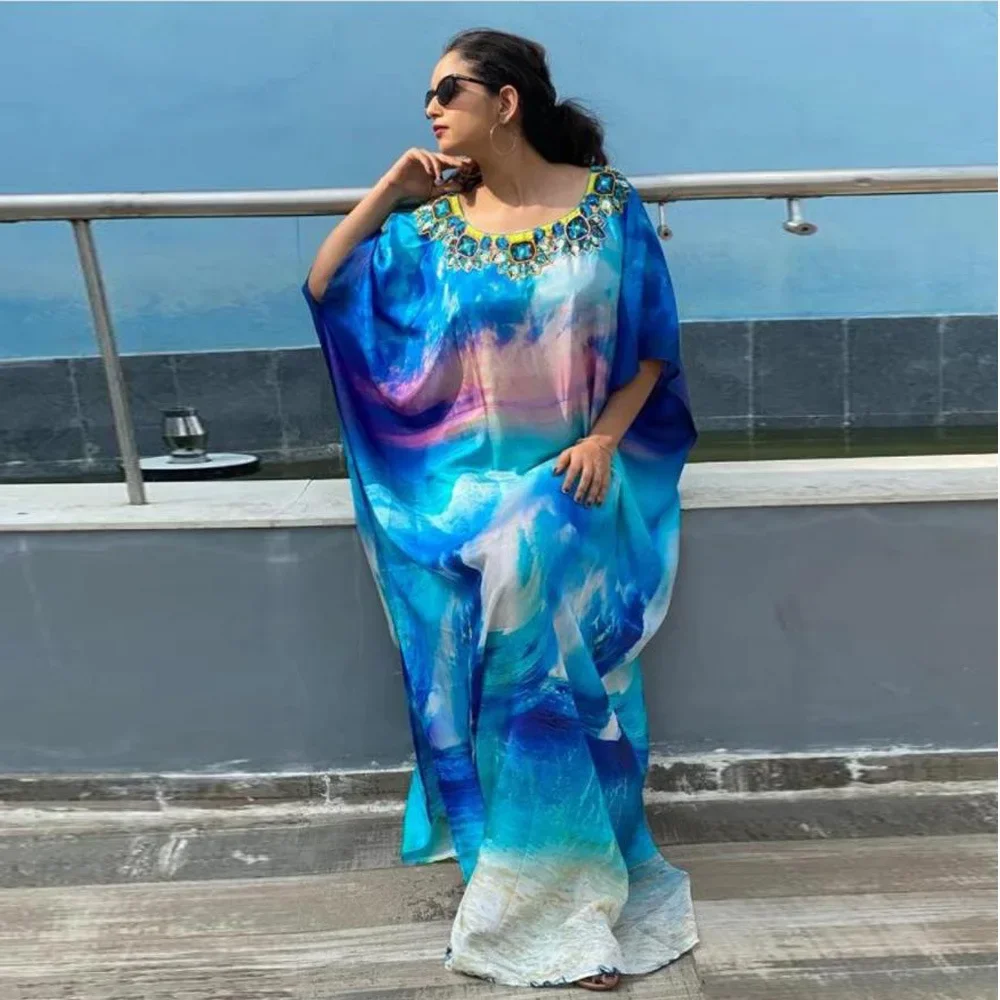 

Beach Holiday Printed Abayas for Women Plus-size Loose Dress for Women Fashion Muslim Dress Women Vestidos De Noche Juveniles