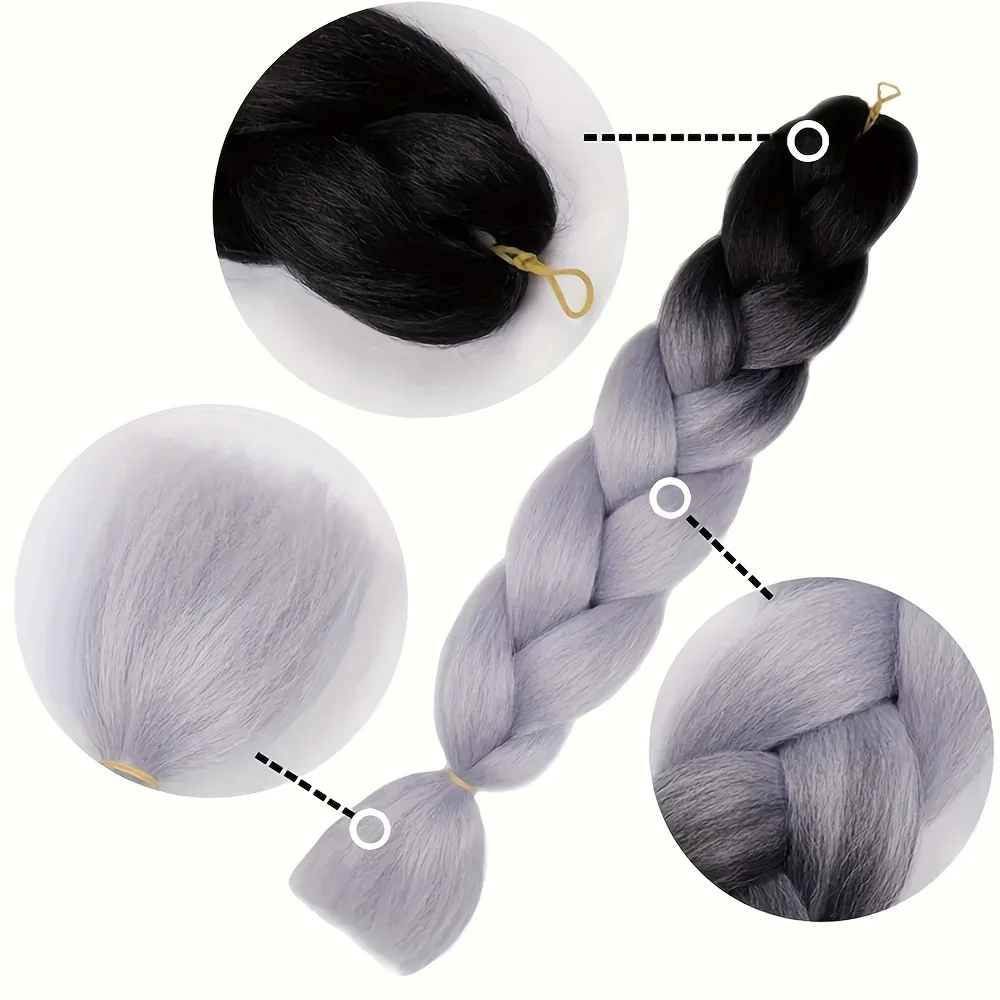 Extensiones de Cabello sintético trenzado Jumbo ombré para niños, trenzas trenzadas de ganchillo arcoíris Y2K, 24 pulgadas, accesorios para el cabello de cosplay