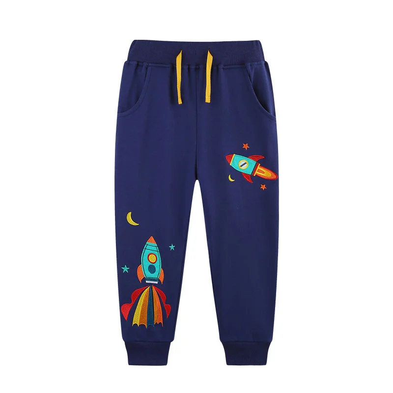 

Jumping Meters 2-7T Boys Pants Full Length Drawstring Rockets Embroidery Baby Trousers Autumn Spring Winter Children Long Pants