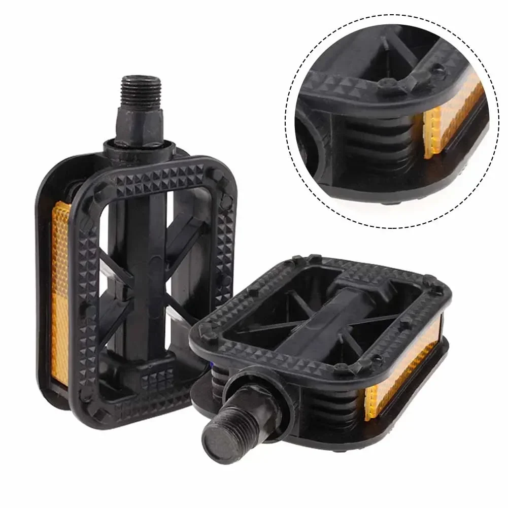 Bicycle Pedals Plastic Pedals With Reflector Stripe For Kid\'s Bike Anti-Slip Flat Foot Pedal Cycling Replacement Accessories