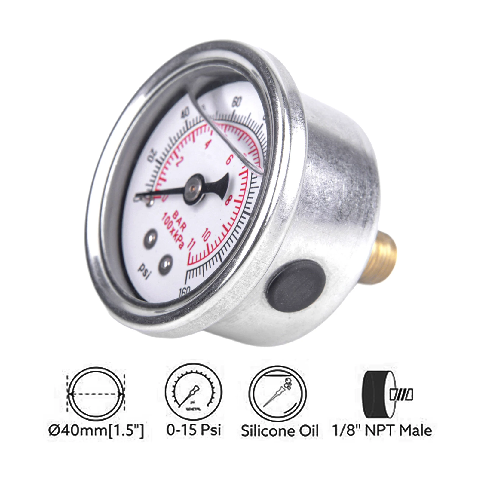 Manómetro de Presión de Aceite Pequeño 0-160 PSI, Manómetro de Combustible 1/8 NPT, Manómetro de Presión de Aceite y Combustible