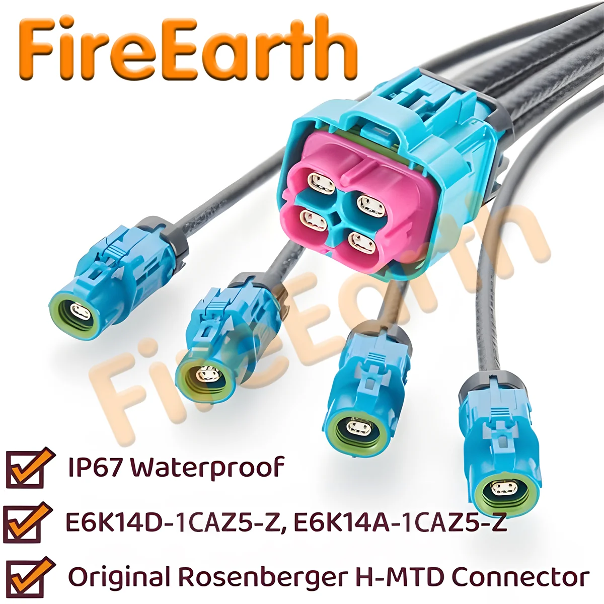 IP67 Waterproof 4-In-1 Original Rosenberger E6K14D-1BZZ5-Z to E6K14A-1BZZ5-Z H-MTD Automotive Ethernet Cable for ADAS(0.5M)
