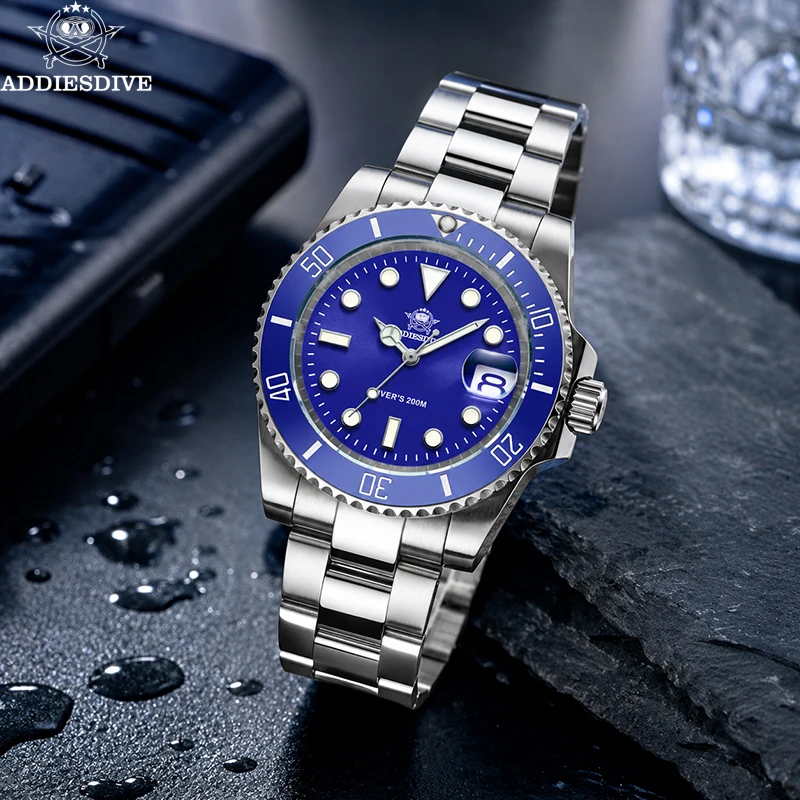 ADDIESDIVE Men's Quartz Diver Watch 20Bar Waterproof Super Luminous Watches 41mm Ceramic Bezel Stainless Steel Wristwatch Male