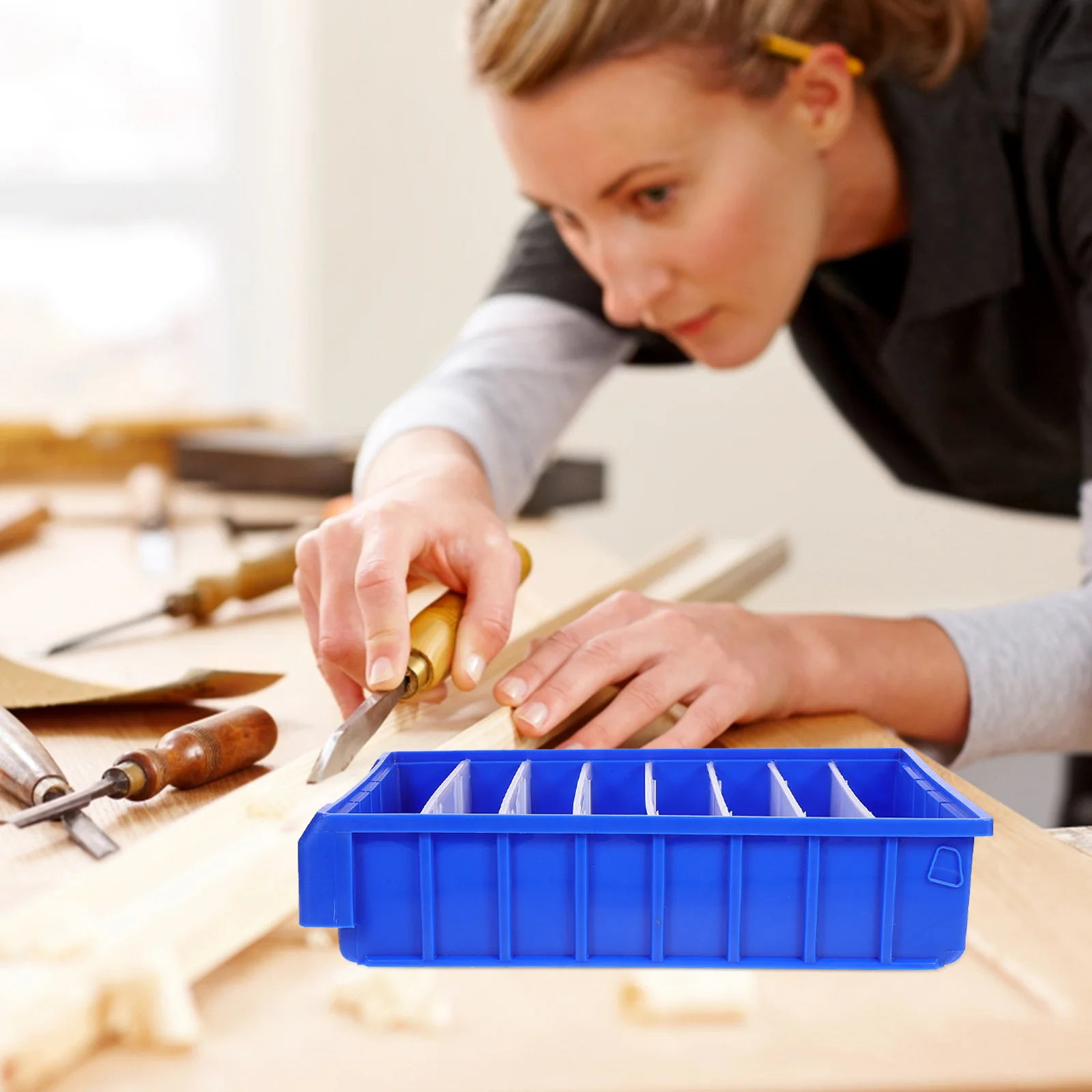 صندوق تخزين لولبي منظم من البولي إيثيلين شديد التحمل لورشة عمل المرآب وأجزاء خزانة أدوات المطبخ وحاوية فرز