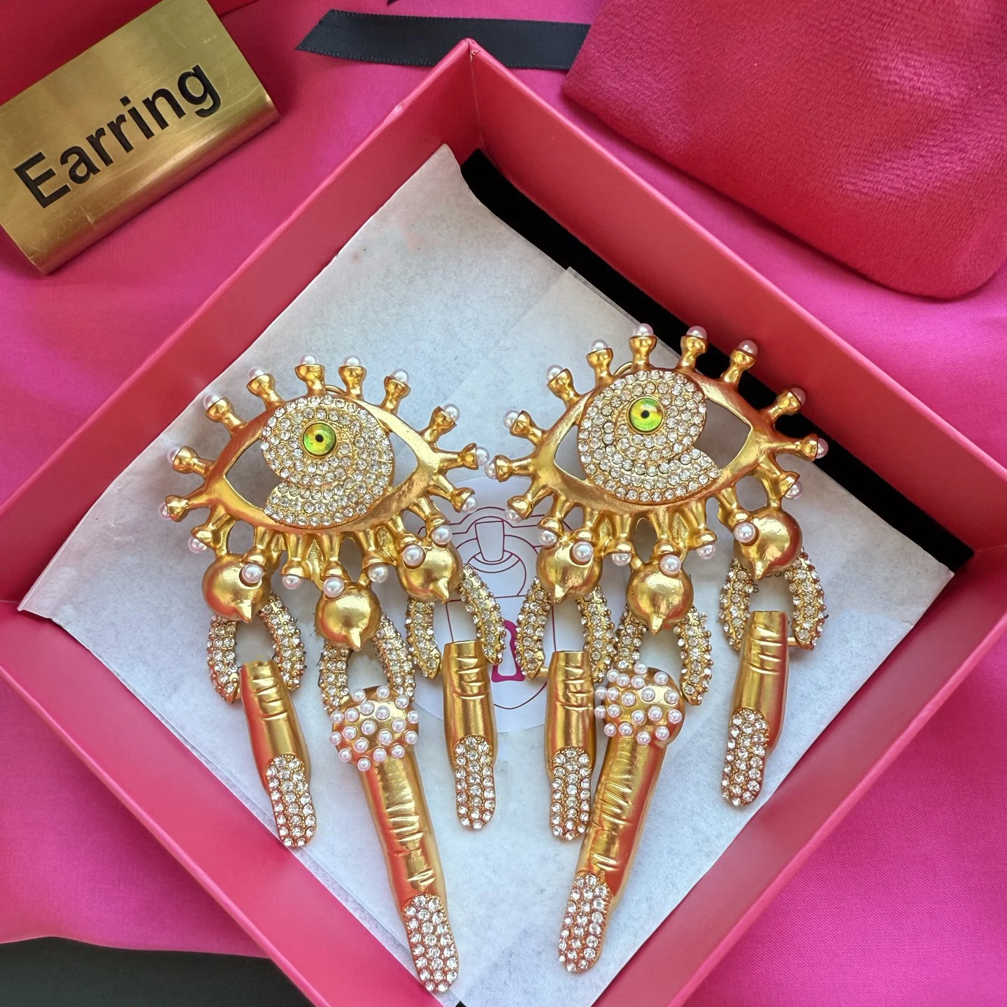 Eyes Facial Features Nails Crystal Pearl Brass Gold Plated Luxury Earrings Women Art Top Quality Jewelry