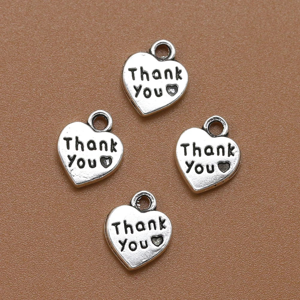 

20 шт. подвесок-шармов «Спасибо» для изготовления украшений, подвески-сердечки из сплава, для рукоделия, для ожерелий, браслетов, цепочек на ногу