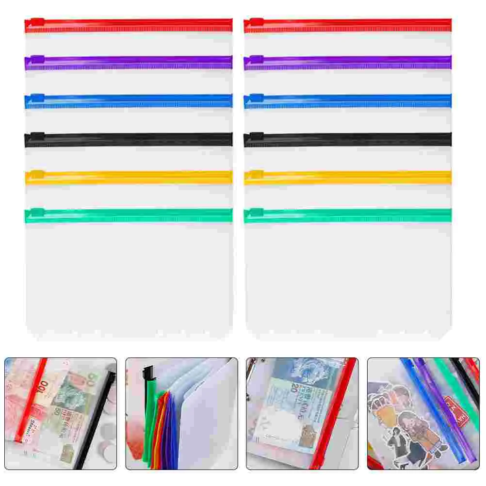 

12 Pcs Zipper Bag Binder Pockets Blinder Folders Clips Loose-leaf Pouch Pouches Zippers PVC Multipurpose Document Filing