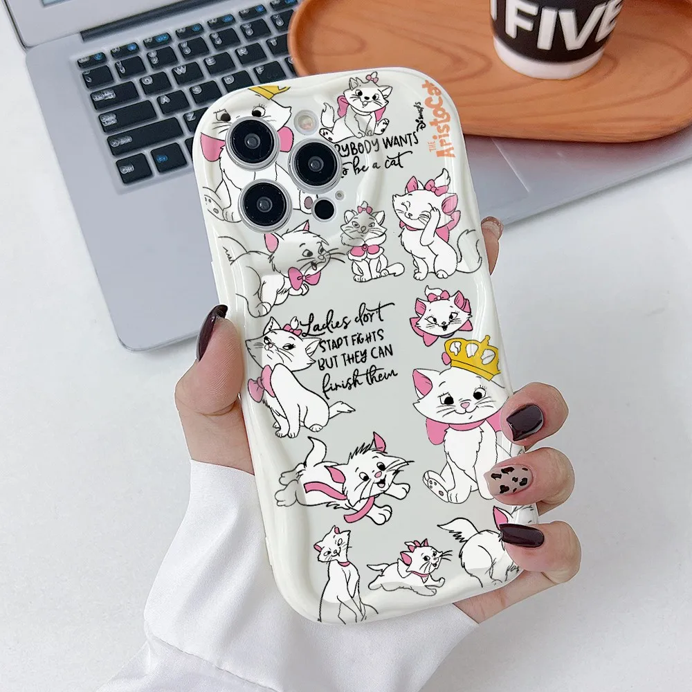 Marie Cat Phone Case for Vivo Y50 Y36 Y35 Y30 Y28 Y22 Y21 Y20 Y19s V40 Lite V30 V30e V23 S12 4G 5G 3D Creamy Wave Soft Cover