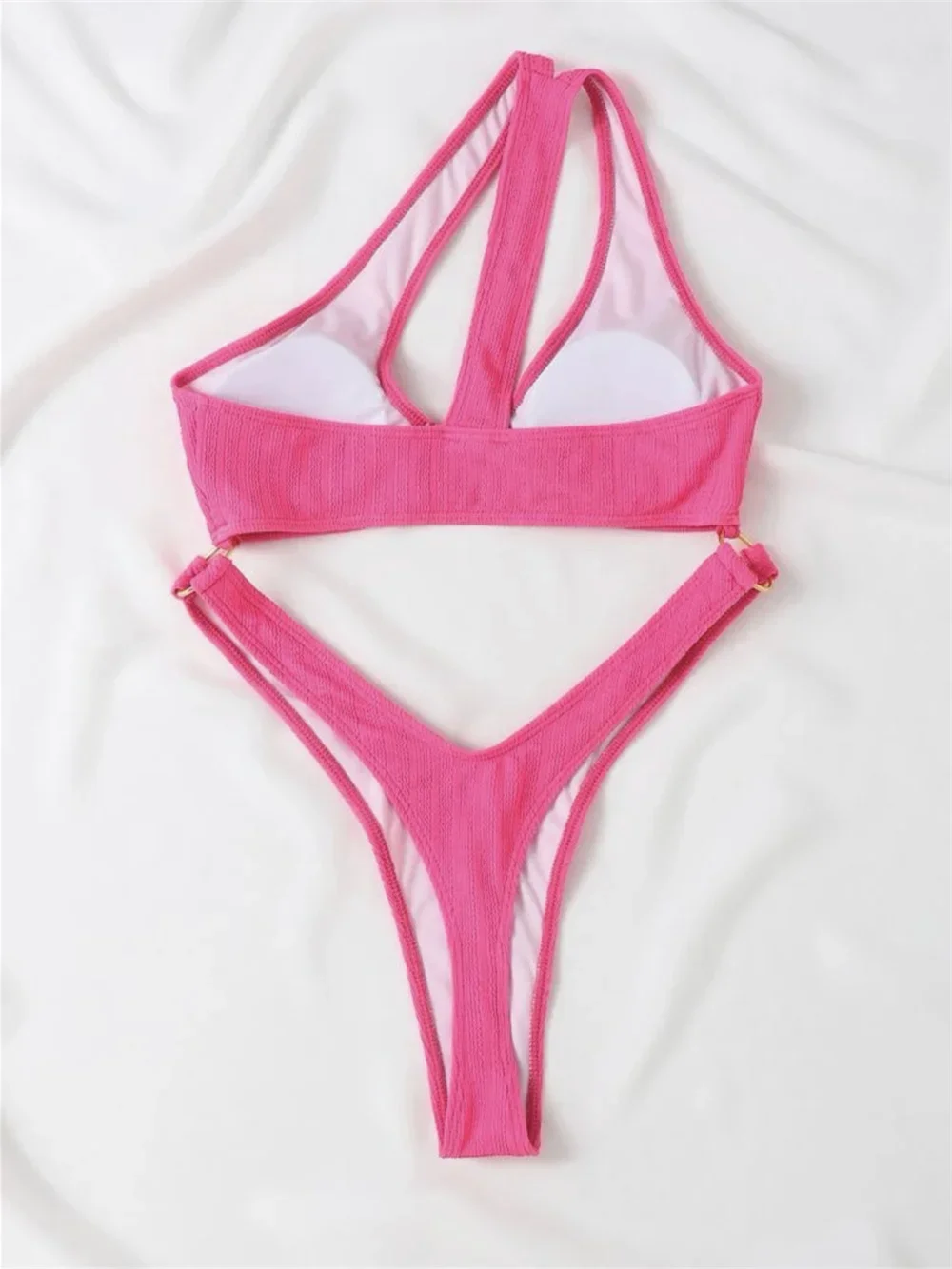 Sexy Rings Bandage Bikini High Leg Hollow Out Monokini One-shoulder Swimsuit Women Swimwear Irregular Beach Outfit Bathing Suits