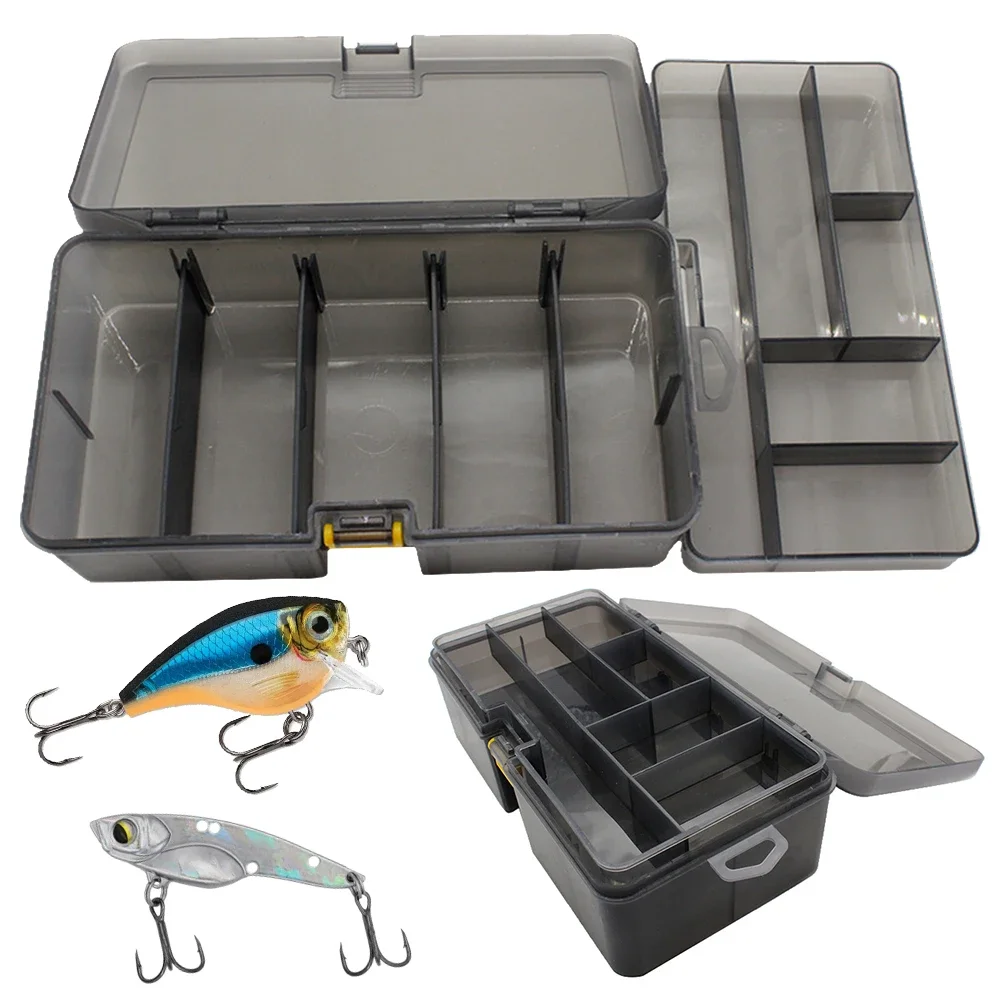 Double Layer Fishing Box Waterproof Plastic Fishing Lure Box with Adjustable Dividers Lure Hook Minnow Bait Storage Case
