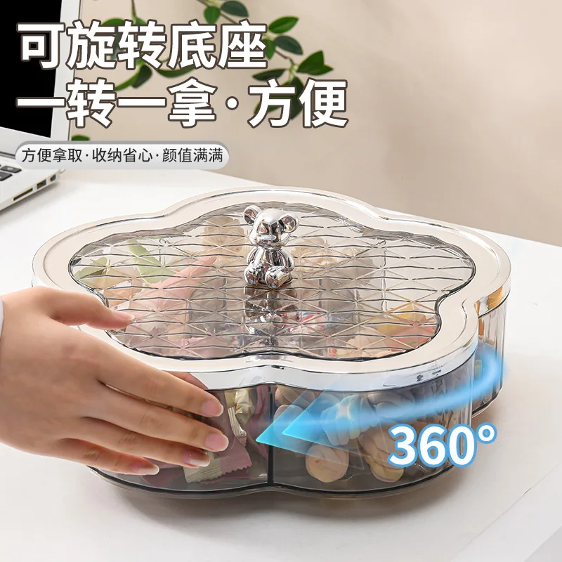 Nordic High Beauty Rotating Large Capacity Fruit Plate for Home Living Room Tea Table Snacks Candy Box Biscuits Nut Plate