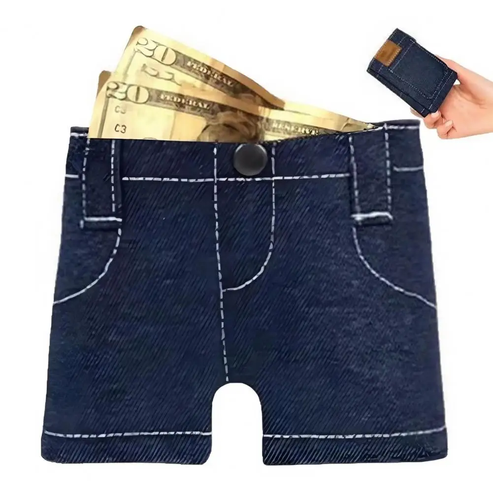 Novelty Mini Jeans Wallet Mini Jeans Wallet Coin Purse Portable Retro Denim Card Holder Foldable Small Travel Wallet for Cash