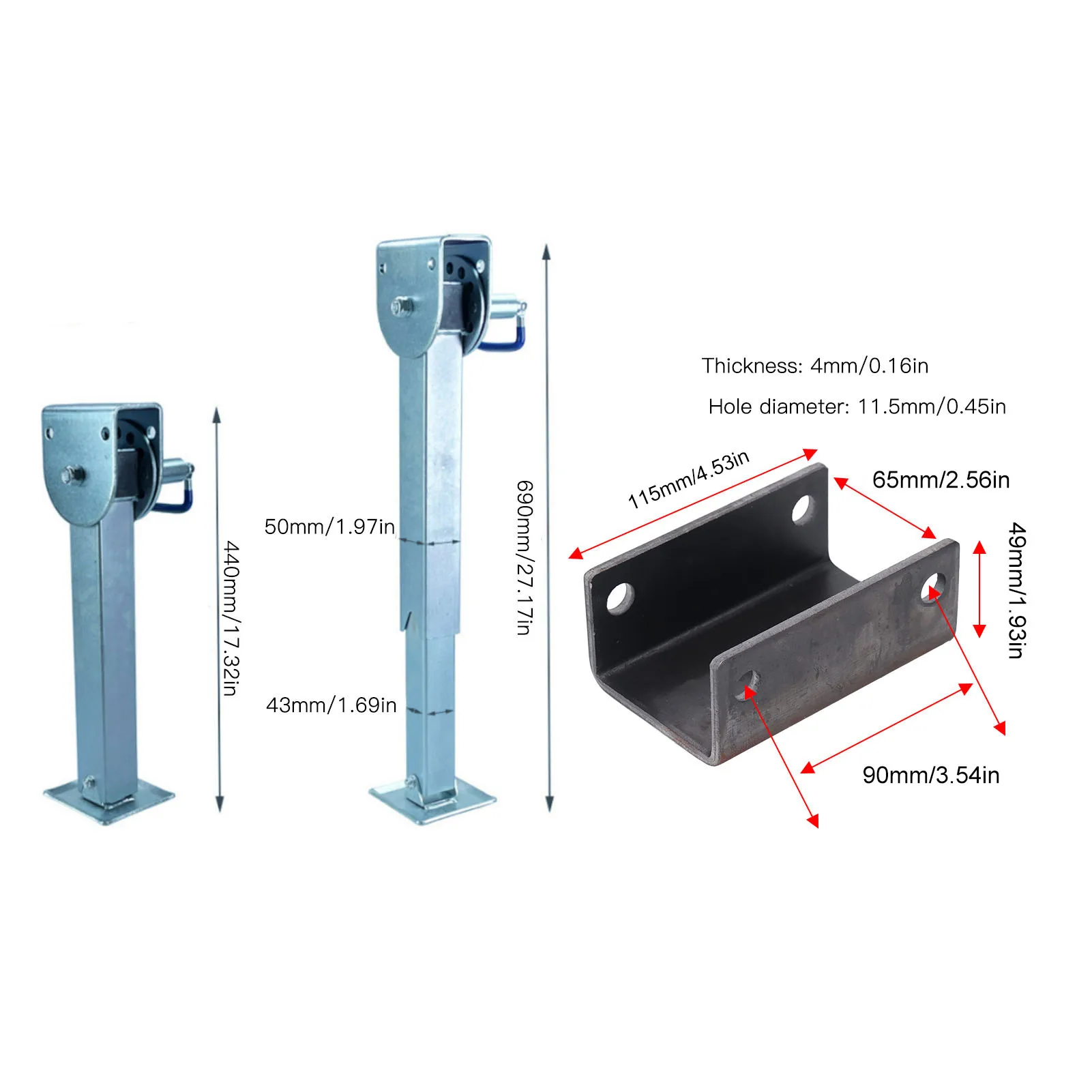 Gatto per rimorchio da 440‐690 mm Gamba di caduta con carico da 2000 kg Ferro zincato per camper Camper Caravan