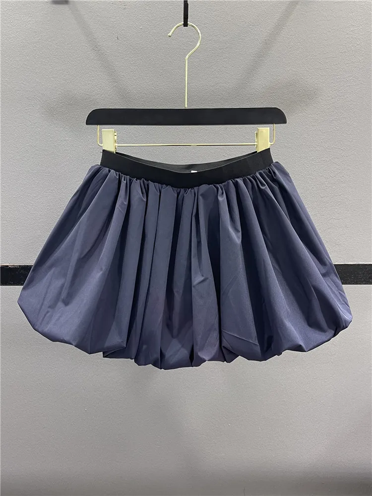 Retro Bloom Half Skirt Women's Casual Elastic Waist Slimming A-Line Puffy Short Skirt Anti-Static with  Standard Fit