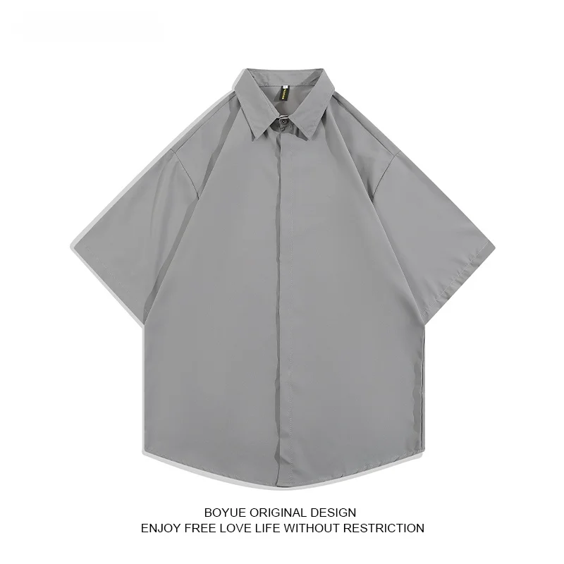 

Boyue Ice Silk irt Men's Summer Casual Sle Student Loose Fit ort Sve No Iron Treaent arp Collar Pure Color