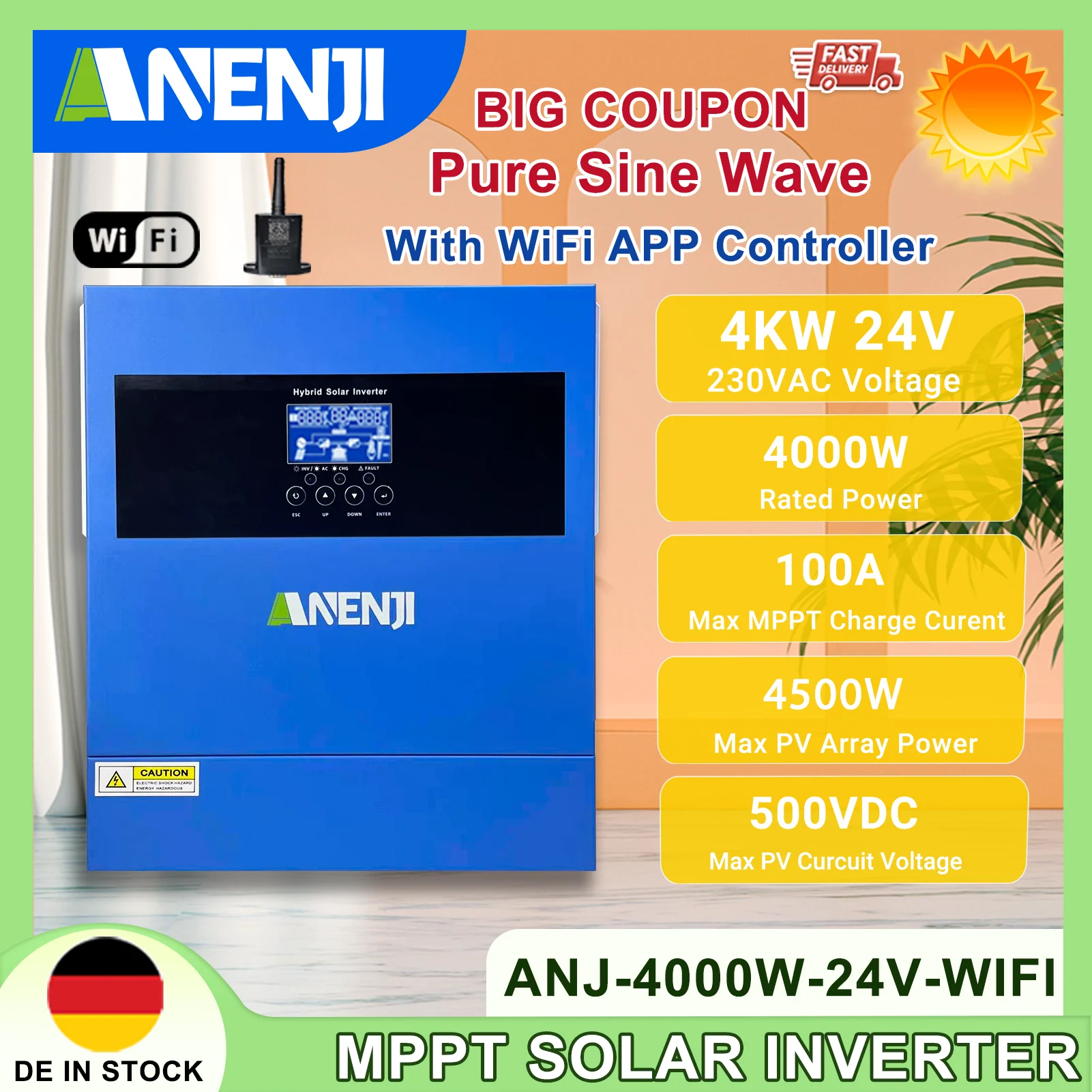 Inversor Solar híbrido de 4KW fuera de la red 220V MPPT inversor fotovoltaico con WiFi PV 500VDC MPPT controlador Solar con WIFI