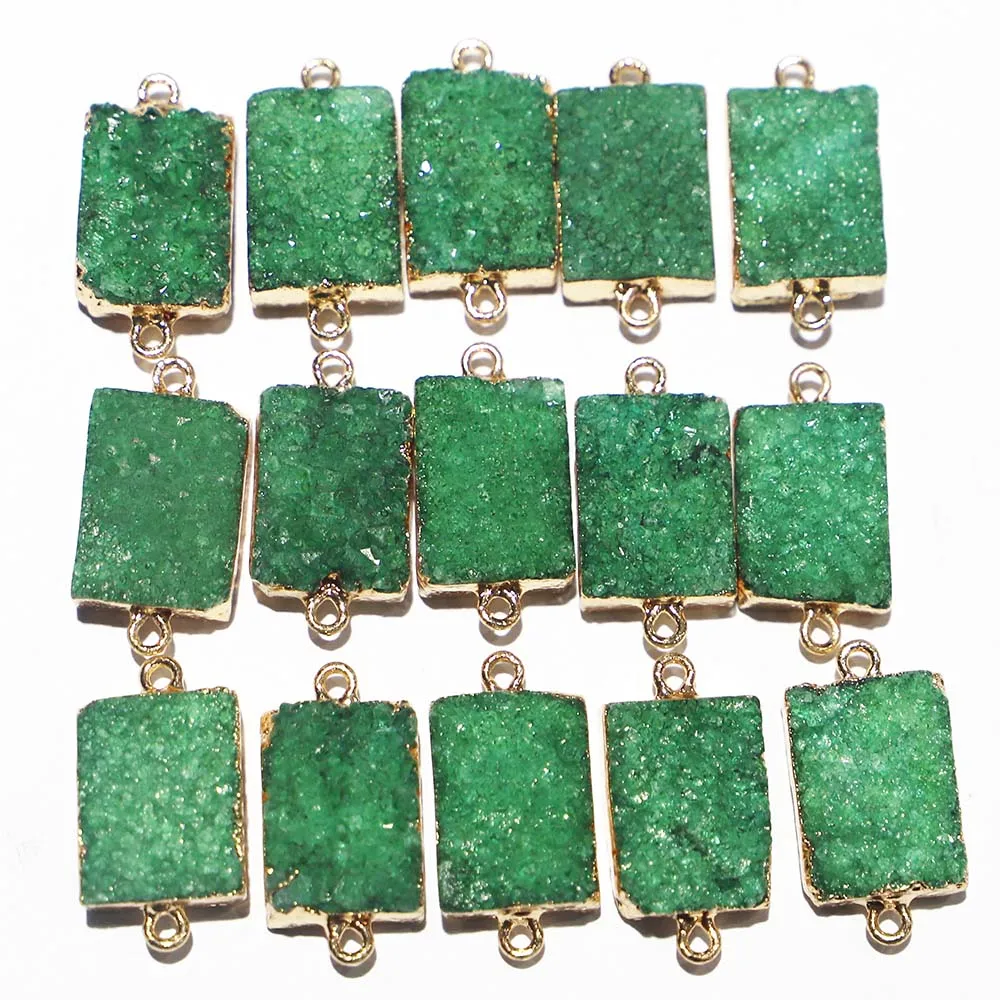 Natural Raw Stone Green Crystal Necklace Pendant Electro Plated Pack With Gold Edge Reiki Connector Hand Catenary Accessory 8Pcs