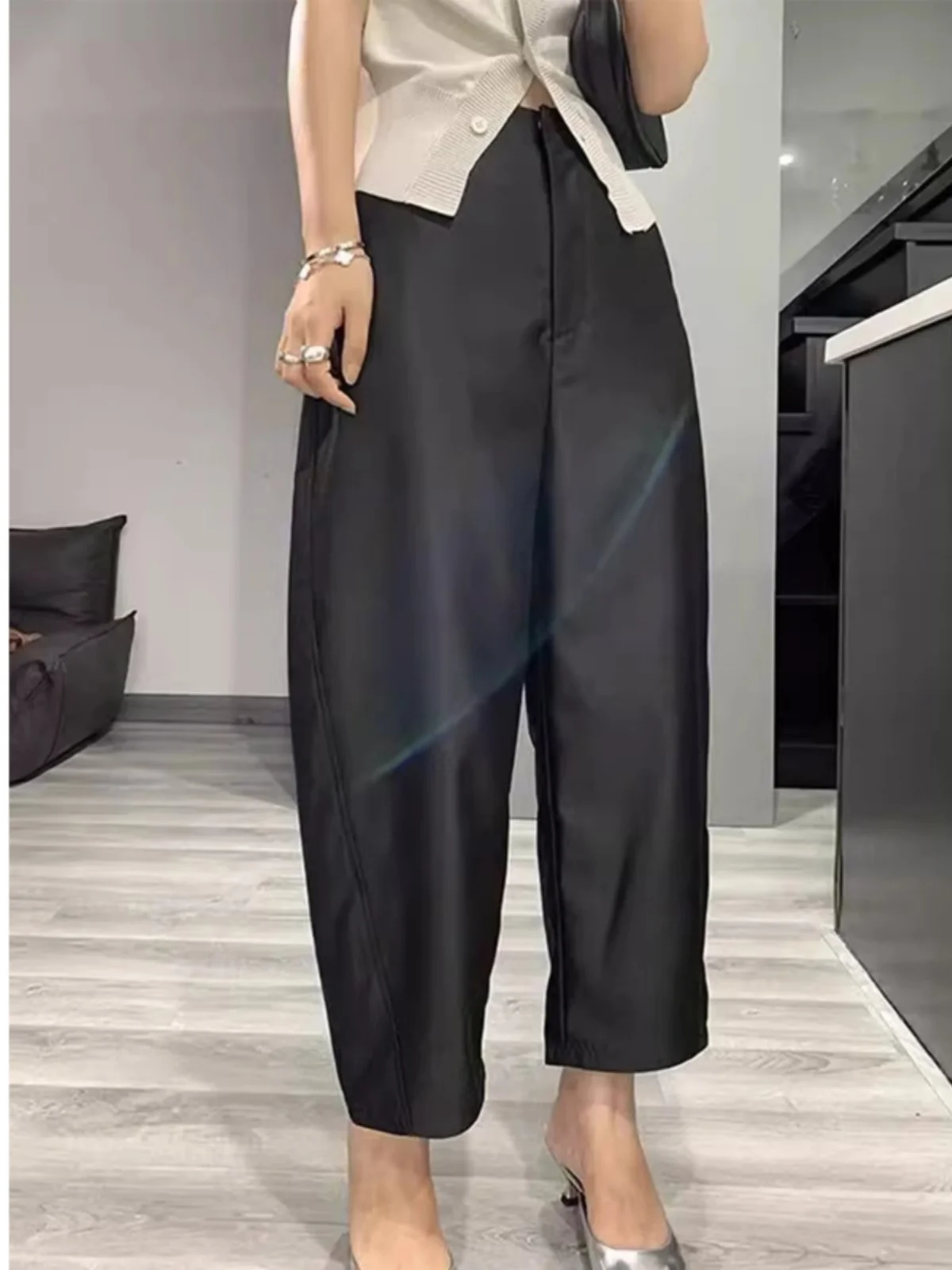 Summer 2024 Retro Style plus Size Women's Woolen Silk Straight Leg Pants Casual Loose Wide Leg Trousers Versatile Casual Pants