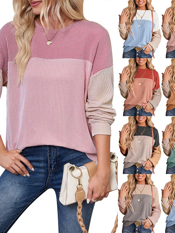 

Повседневный полосатый свитшот с длинными рукавами и круглым вырезом, женский модный летний топ в уличном стиле, разноцветная толстовка с капюшоном