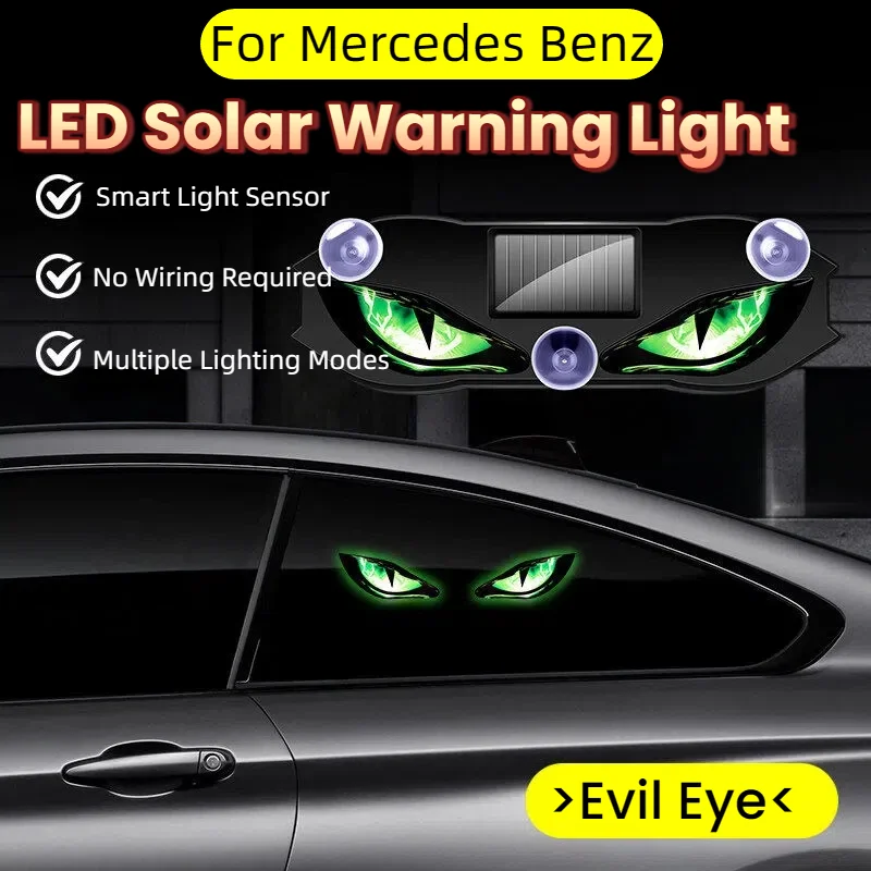 1Pc Car Solar Devil Eye LED Warning Light Side Rear Windshield Decoration Accessories For Mercedes Benz AMG W204 W205 W203 W201