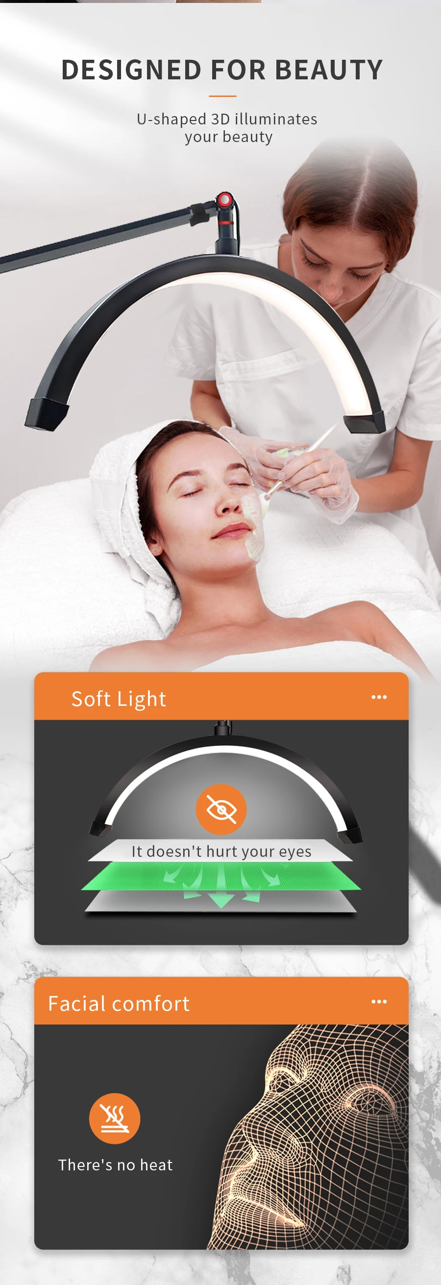 16-Zoll-LED-Halbmond-Wimpernlicht, Temperatur 3000 K–6000 K, Boden-LED-Ringlampe für Schönheitsgesichtsbehandlungen, Hautpflege, Tattoo, Augenbrauen, Filmen – Detail 8