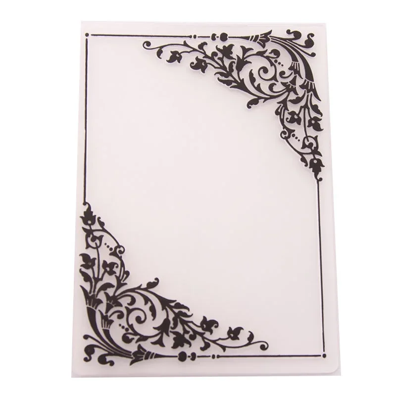 3D Embossed Folder for DIY Relief Craft Making Corner Flower Pattern Background Card Scrapbooking Stamp Metal Cutting Die