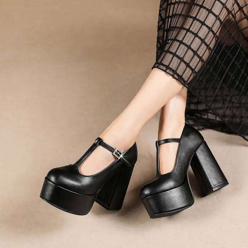 

ORCHALISA Роскошные женские туфли-лодочки с круглым носком на блочном каблуке 11 см на платформе Hill 5 см с пряжкой и Т-образным ремешком, милые вечерние туфли 40 41 42 43