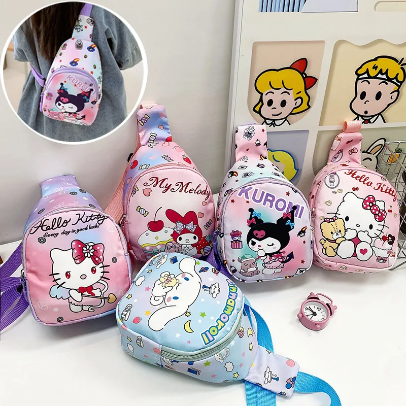 Kawaii Sanrio My Melody Chest Bag Crossbody Bags Kuromi Cinnamoroll Messenger Shoulder Handbag for Children's Travel Sport Girls