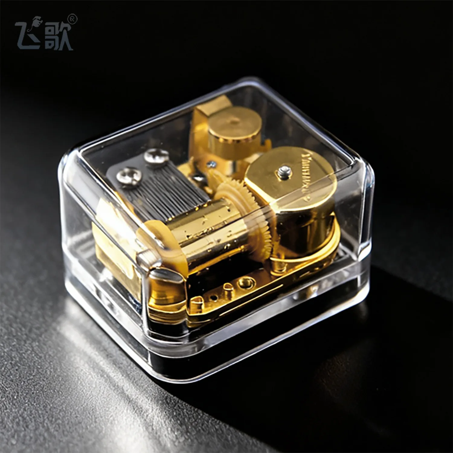 Yunsheng Vergoldete Musikbox mit Uhrwerk Schwanensee-Melodie mit Quadratischer Transparenter Musikbox – Detail 7
