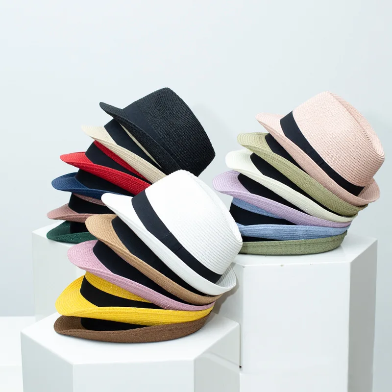 Spring Summer New Fedora Hat for Men Women, British Style Jazz Cap, Outdoor Travel Sun Protection Straw Hat